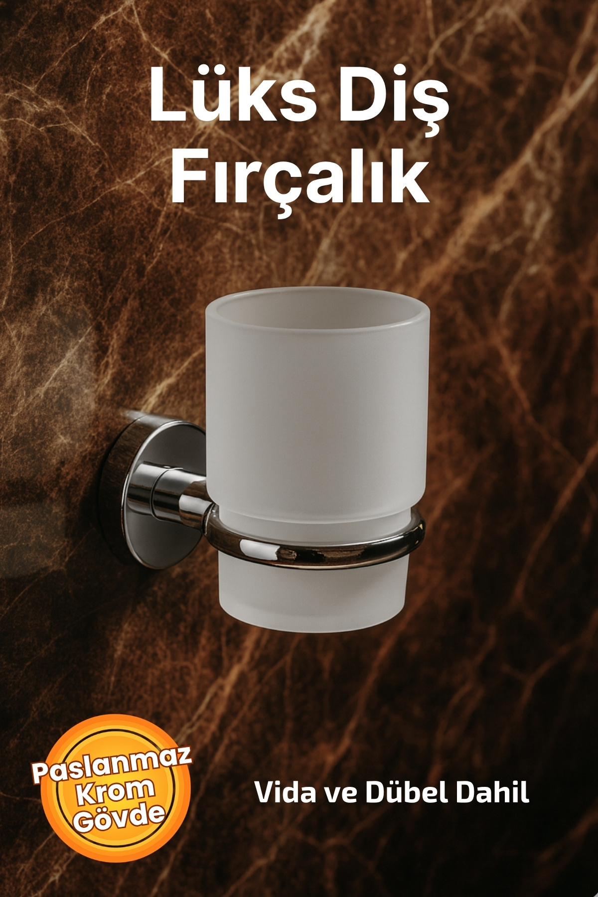 Badem10 Duvara Monte Vidalı Krom Kaplama Plastik Hazneli Tekli Diş Fırçalık Tutucu Vida ve Dübel Dahil