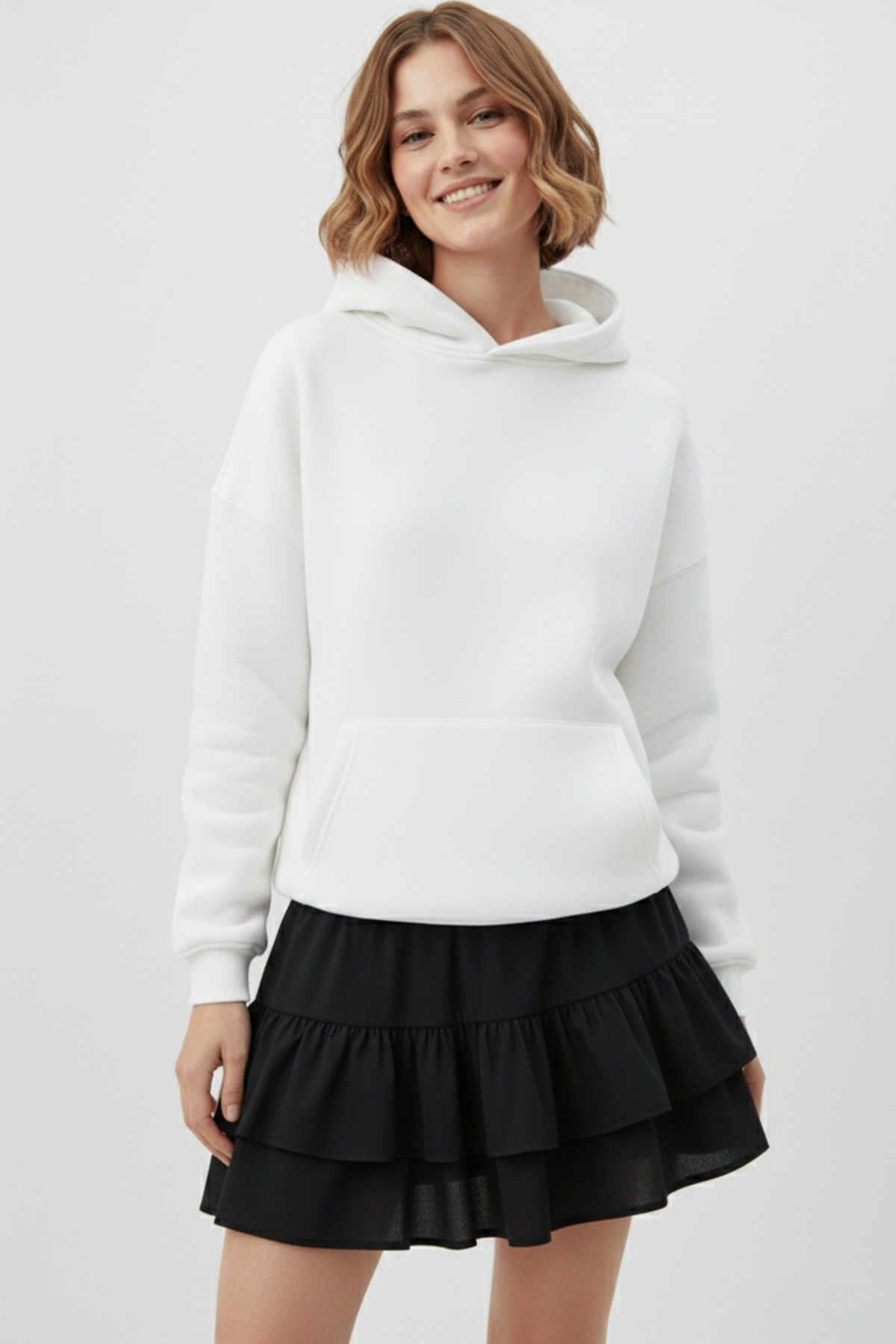Unisex Yumuşak Dokulu Düz 3 İplik Oversize Sweatshirt – Sade ve Modern Görünüm — سفید 3IPLIK-DUZ — تصویر 5 از 7
