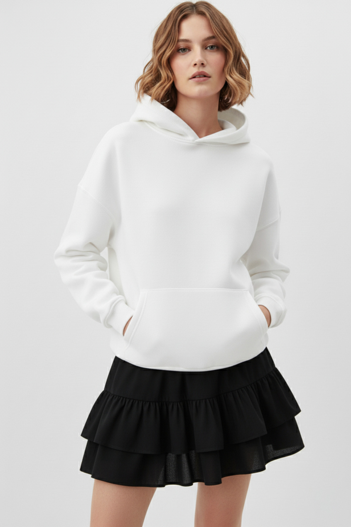 Unisex Yumuşak Dokulu Düz 3 İplik Oversize Sweatshirt – Sade ve Modern Görünüm — سفید 3IPLIK-DUZ — تصویر 4 از 7