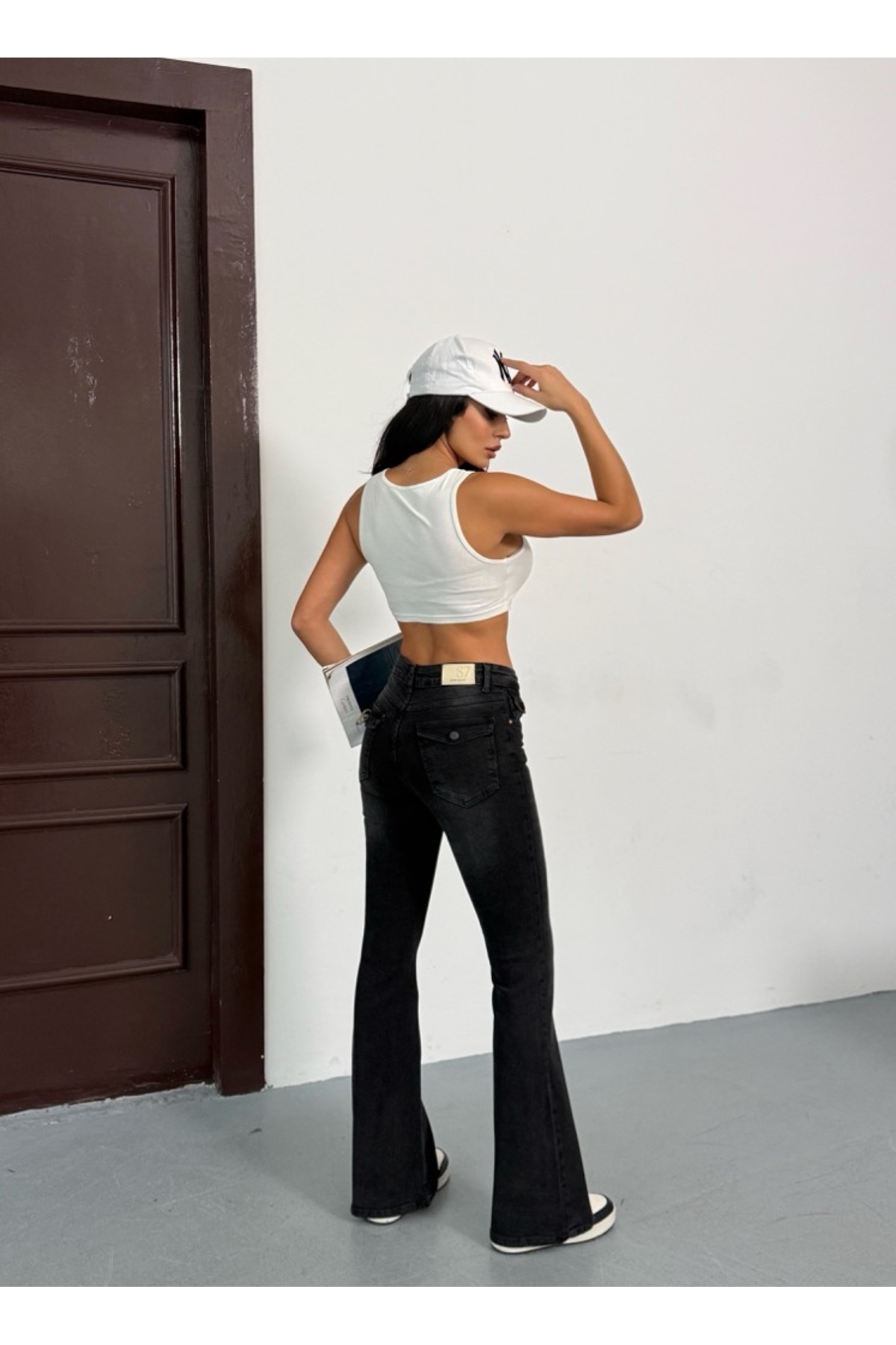 Stow Jeans  düşük bel Siyah İspanyol paça jean d04 - Görsel 6