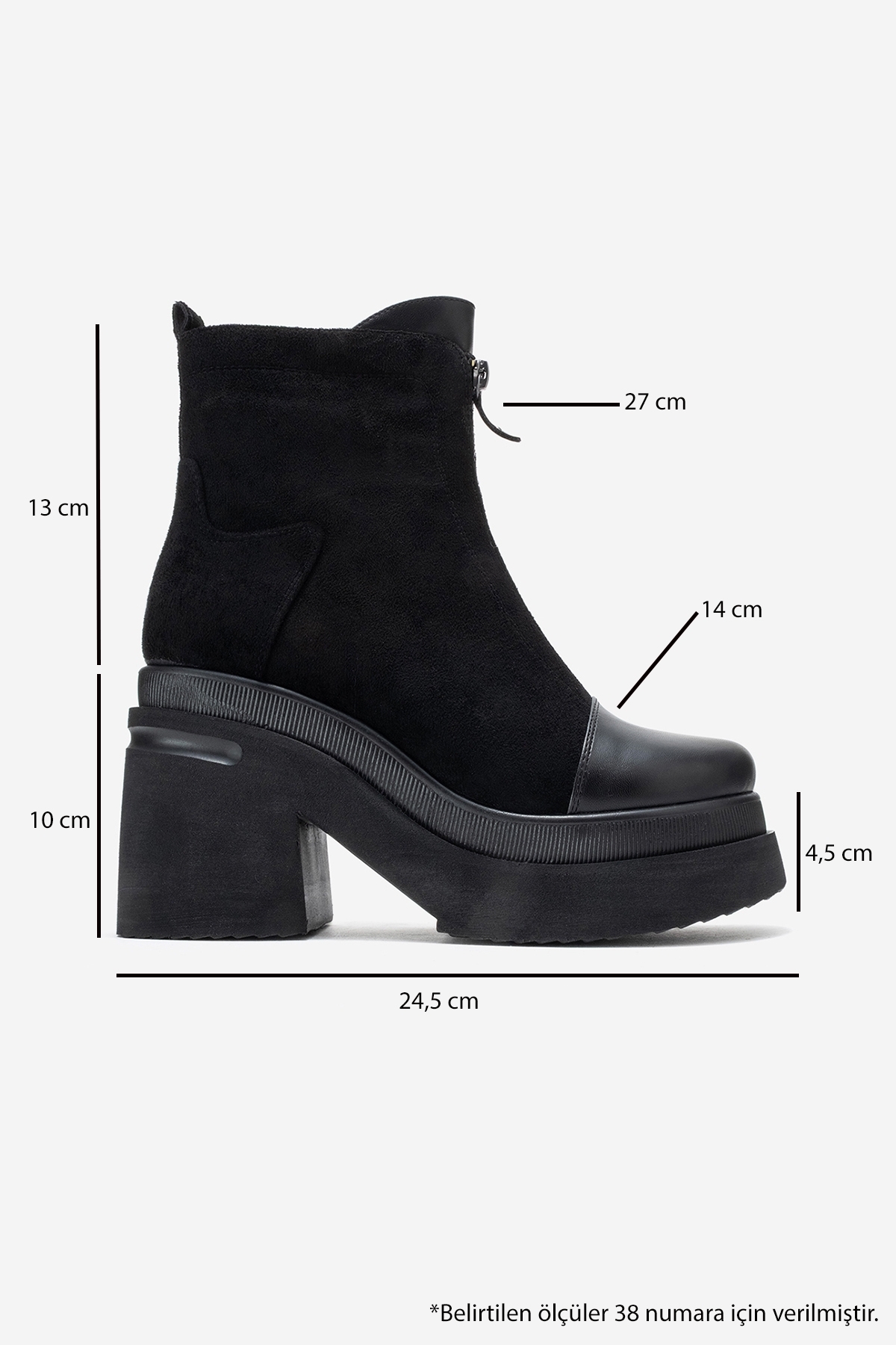 LuviShoes ANETT Siyah Cilt-Süet Fermuarlı Kadın Platform Topuklu Bot görsel 6