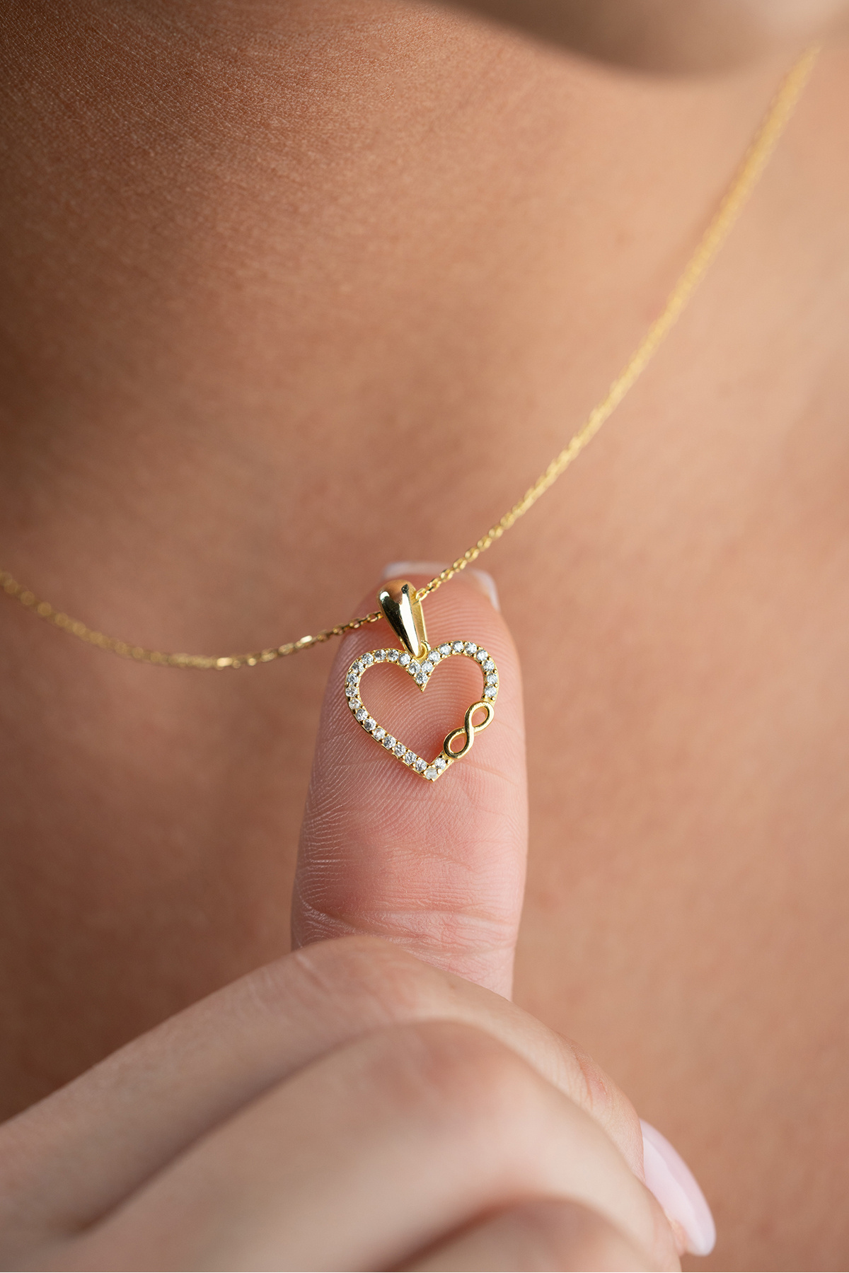 ESSARE 925 Ayar Gümüş Gold Kaplama Kalp Sonsuzluk Model Kolye