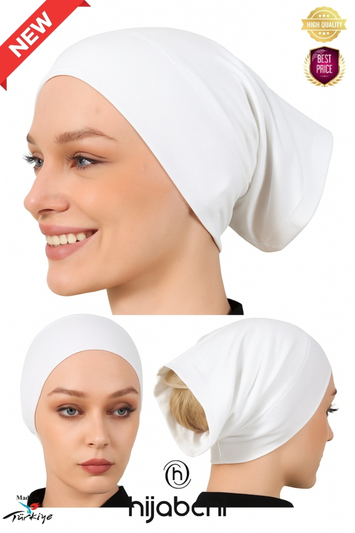 hijabchi Pratik Boru Bone - Arkası Açık Bone - Viskon Likralı - Beyaz