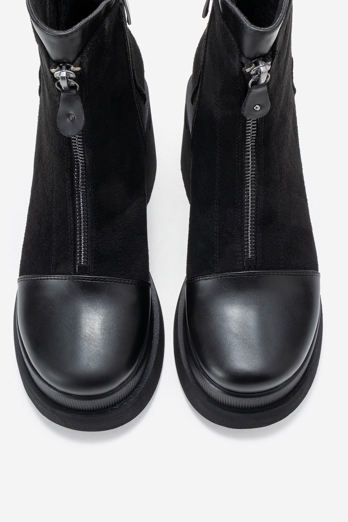 LuviShoes ANETT Siyah Cilt-Süet Fermuarlı Kadın Platform Topuklu Bot görsel 2