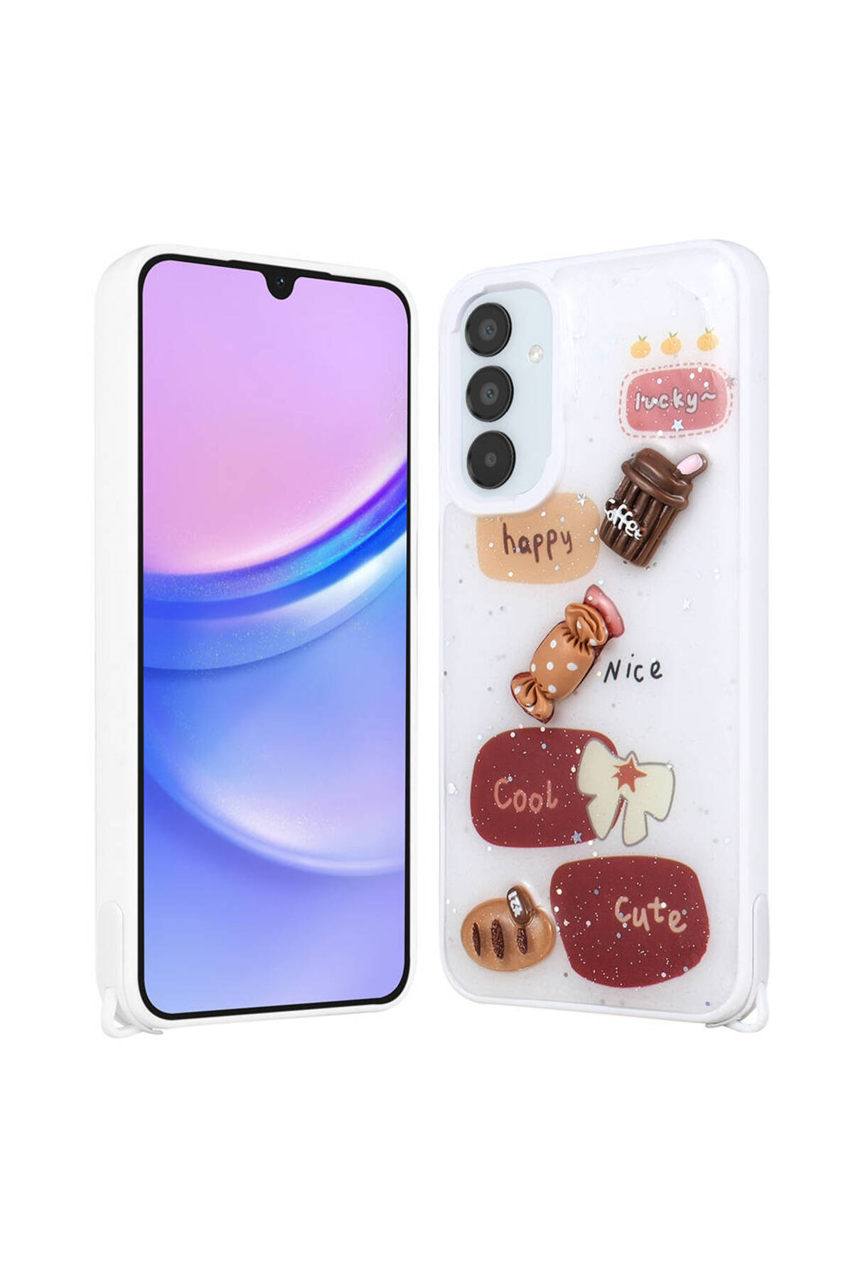 Galaxy S23 FE Uyumlu Simli Kabartma Figürlü Cevze Kapak - Beyaz