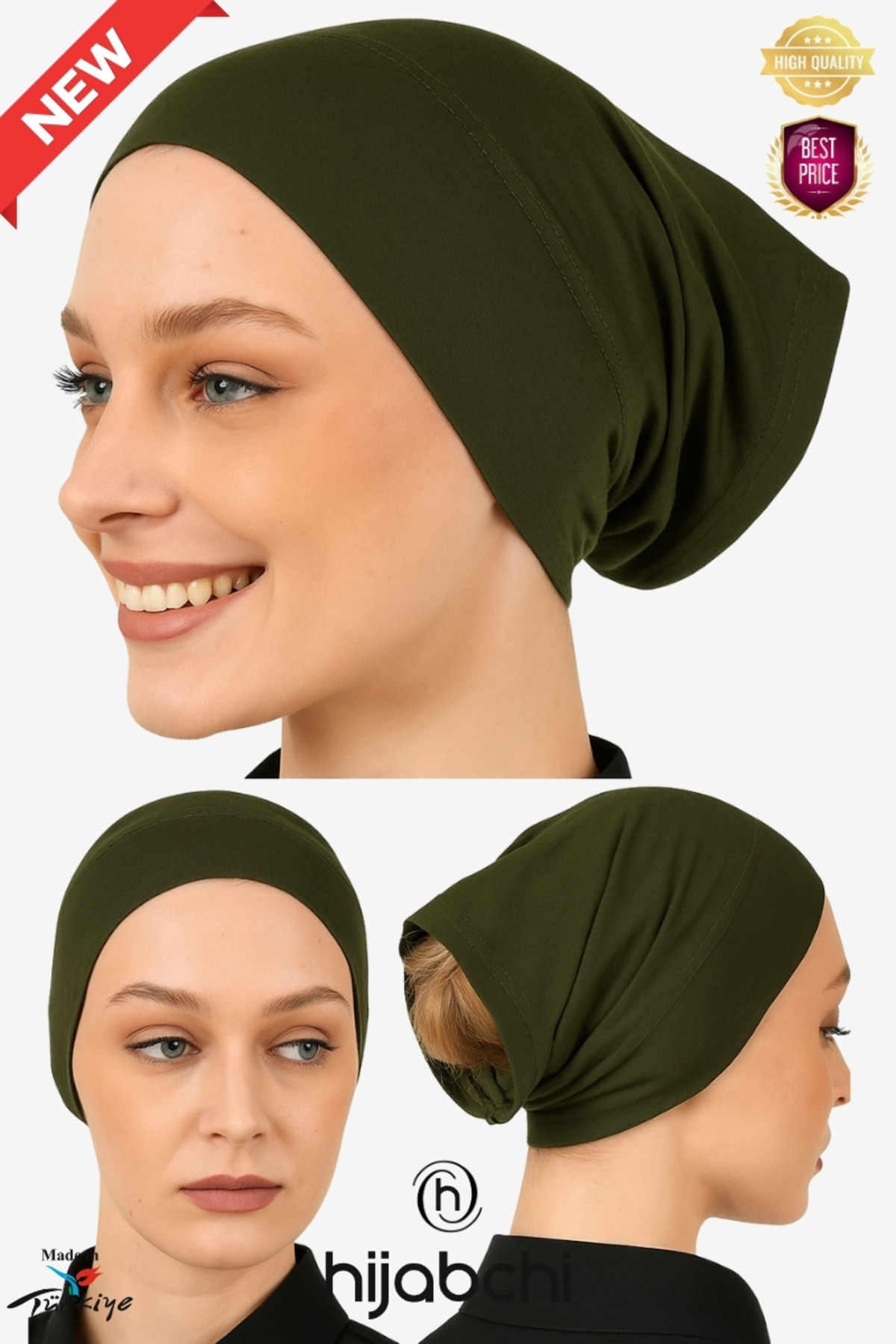 hijabchi Pratik Boru Bone - Arkası Açık Bone - Viskon Likralı - Haki