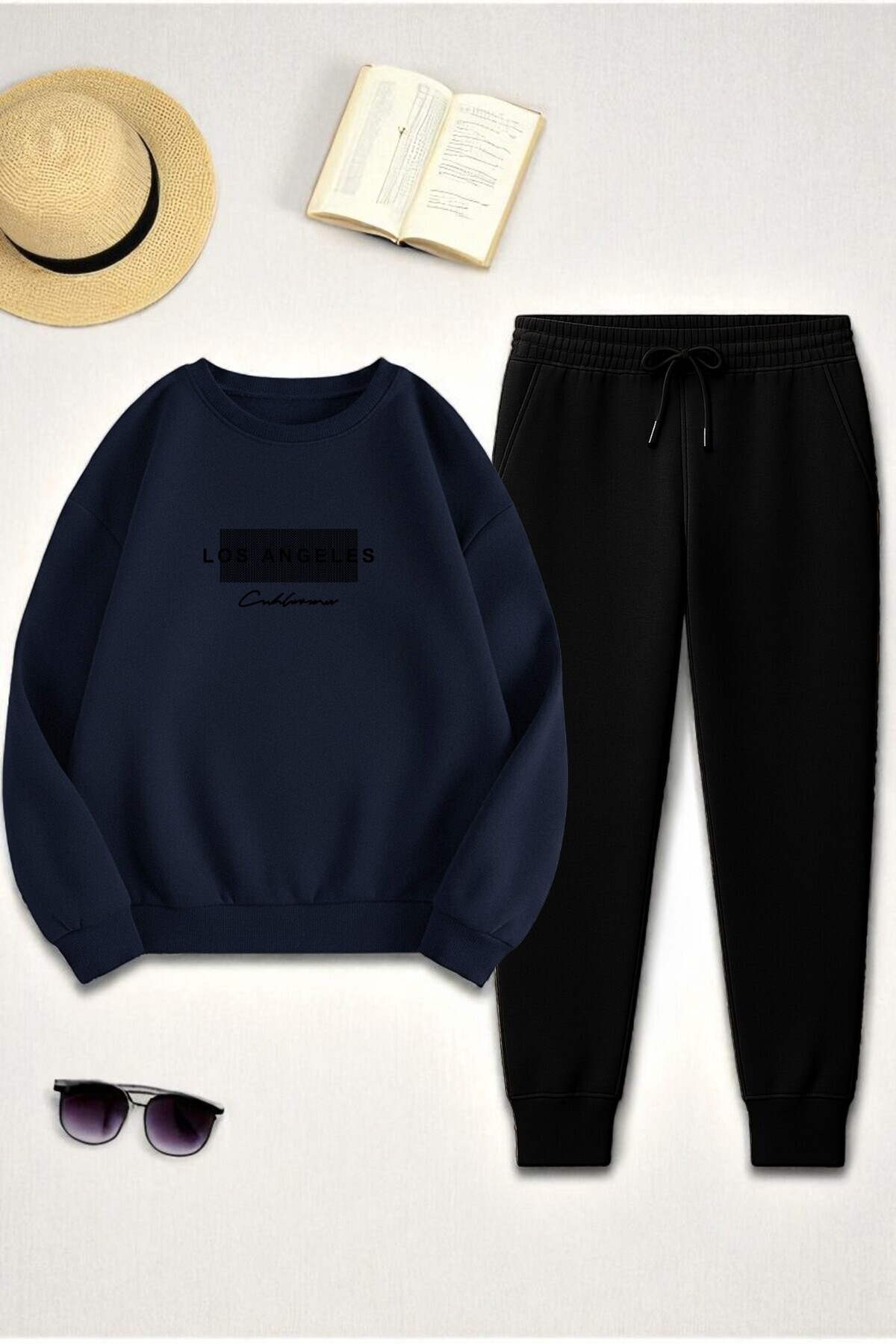 uyguntarz Unisex Los Angeles Baskılı Oversize Bisiklet Yaka Sweatshirt 2'li Eşofman Takımı