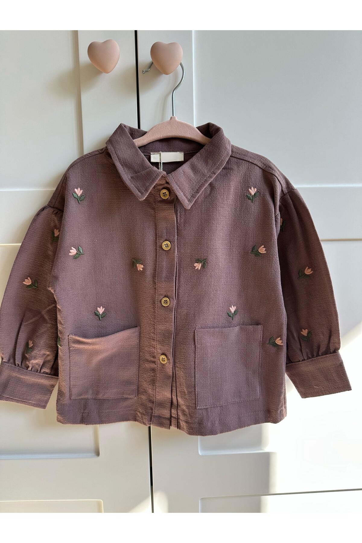 Luna Kids Store Çiçek Desenli Keten Ceket Mor fotoğrafı 3 (önizleme)
