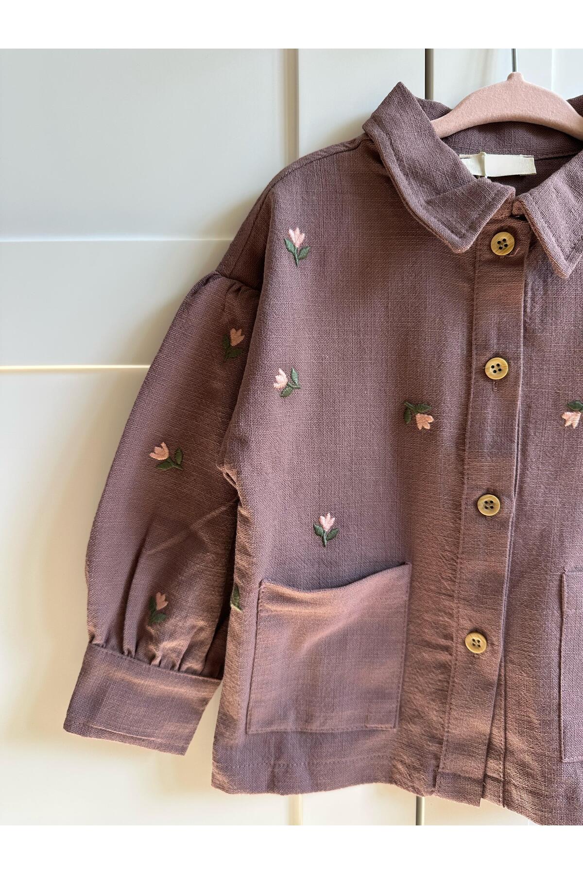 Luna Kids Store Çiçek Desenli Keten Ceket Mor fotoğrafı 4 (önizleme)