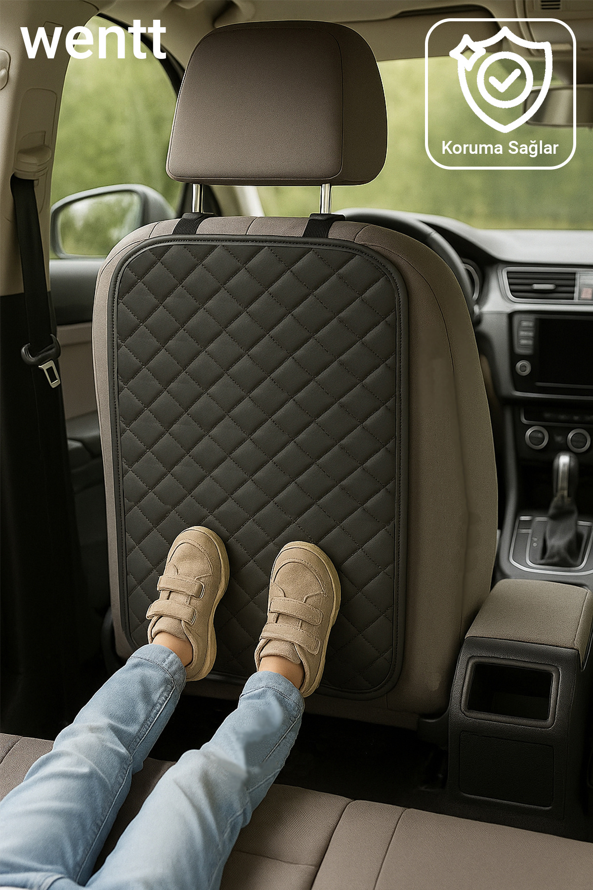 akatshop Oto Koltuk Arkası Koruma Kılıfı Kapitone Deri Siyah Dikiş