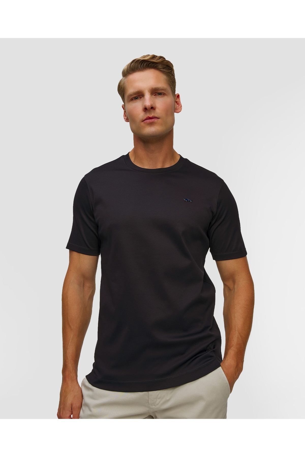 پال اند شارک تی‌شرت آستین کوتاه مردانه طرح کوسه، یقه گرد، جنس پارچه کشسان ۱۰۰٪ پنبه، رنگ ثابت، سرمه‌ای-نقره‌ای