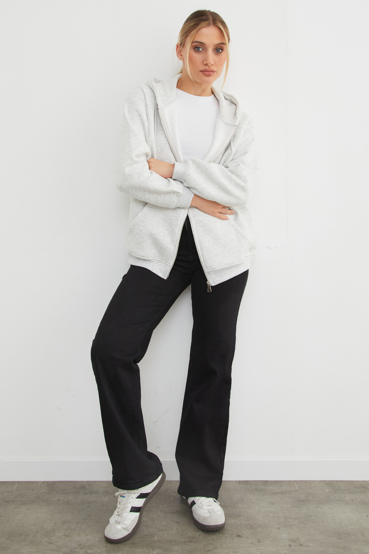 Fullamoda  Basic Fermuarlı Kapüşonlu Oversize Sweatshirt - Görsel 5