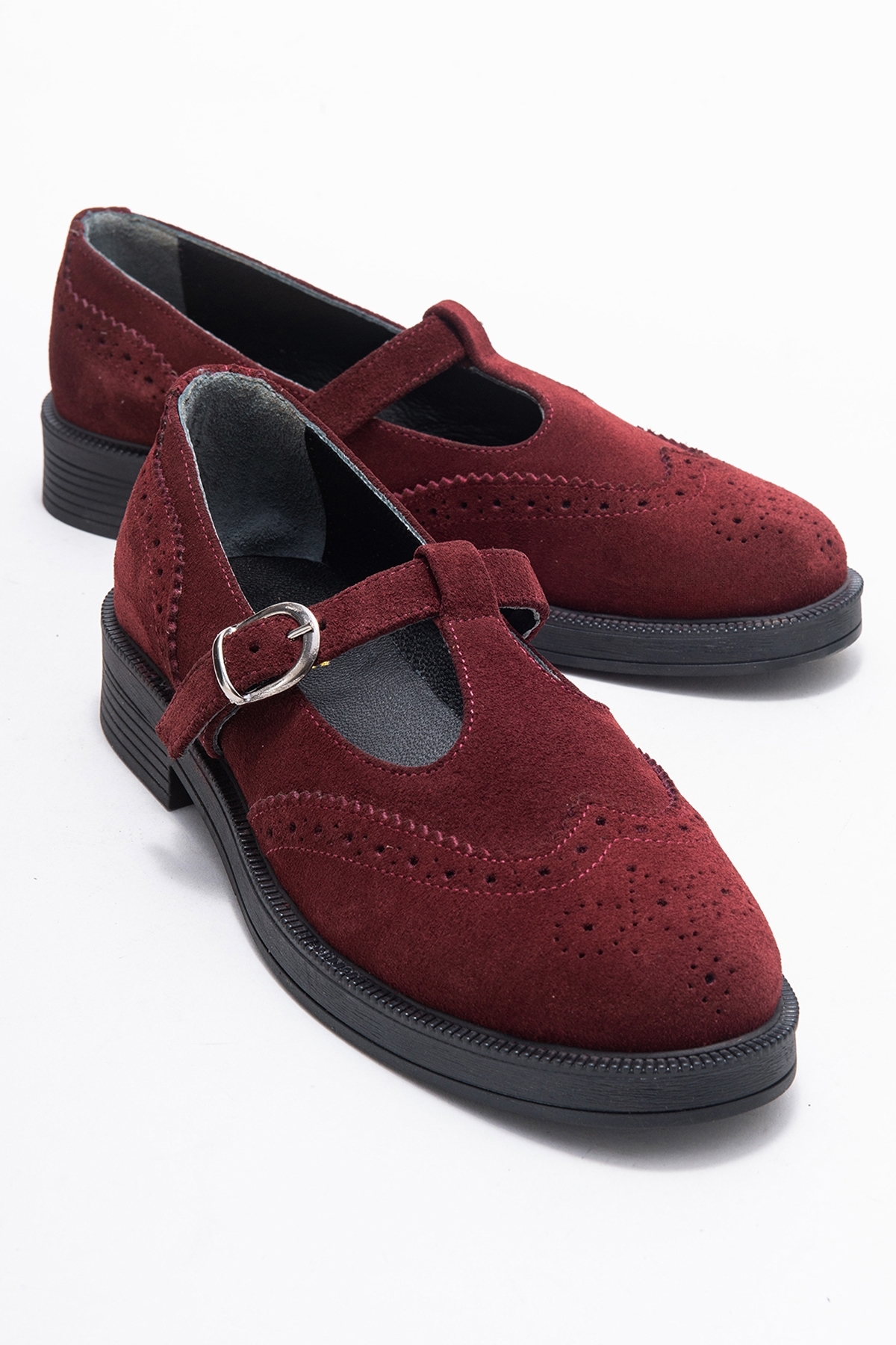 LuviShoes Janney Pantofi De Damă Din Piele Naturală Din Piele Intoarsa Burgundy Cu Curea Femeie - 36