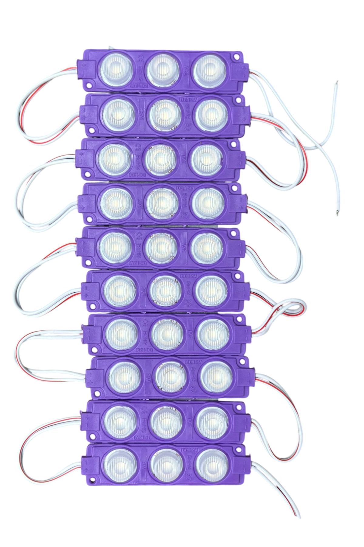 Carub Camlı Parmak Led Lamba 12v Mor Su Geçirmez 10'Lu 3m Bantlı