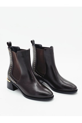 Luvesta Shoes Altın Detaylı Koyu Kahverengi Kadın Bot