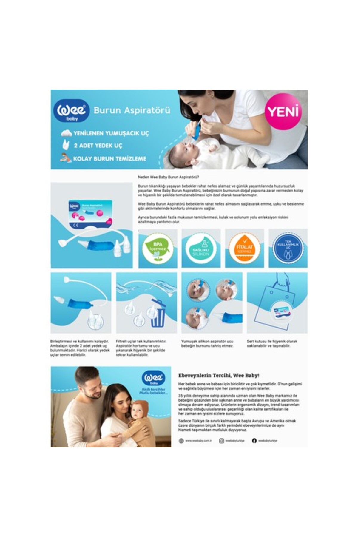 Wee Baby Wee 162 Nasal Burun Aspiratörü 2 Yedekli fotoğrafı 4 (önizleme)