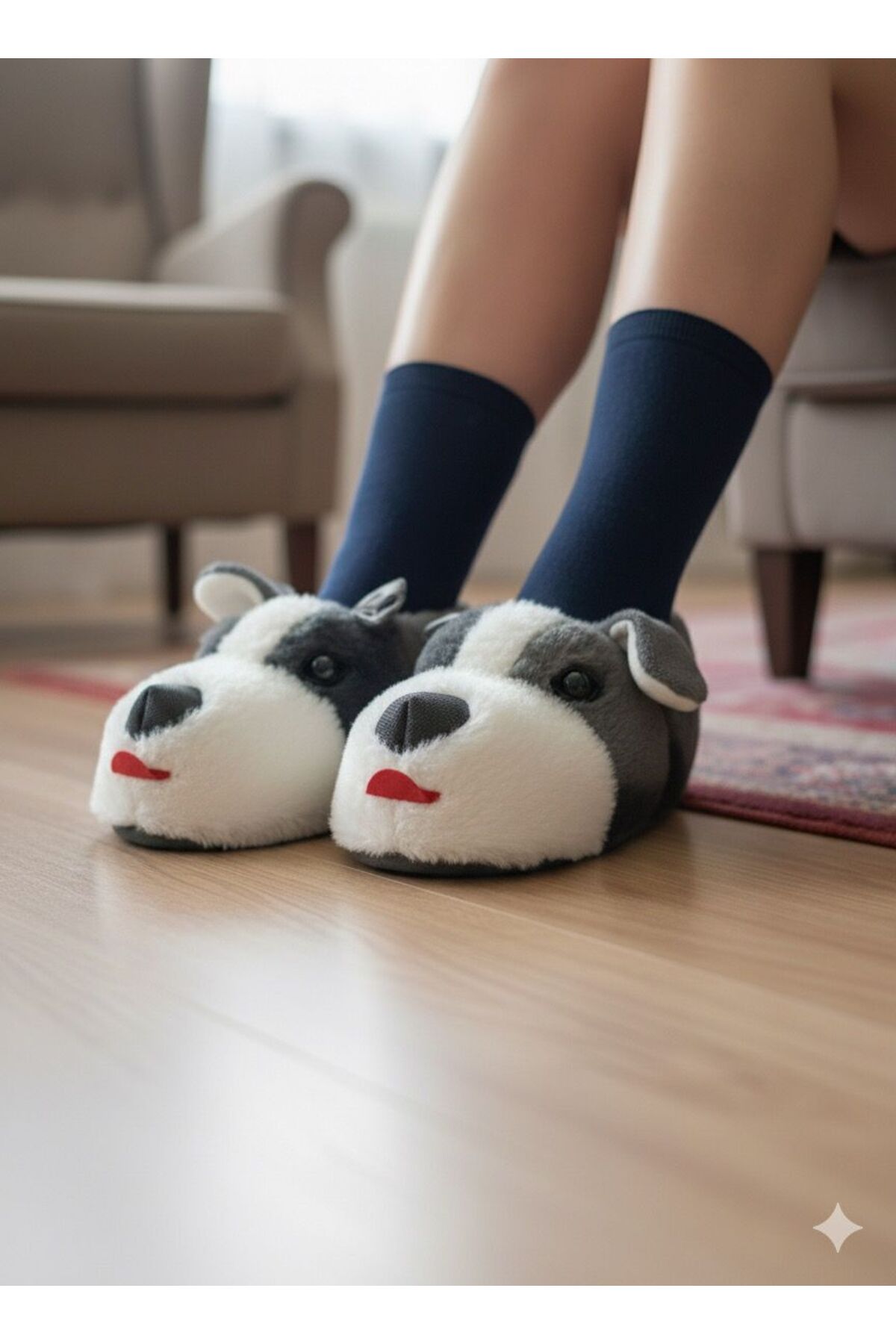 Akınal Bella Ünisex Hayvanlı Panduf Köpek Figürlü Konforlu Yumuşak Ses Yapmayan Taban görsel 2