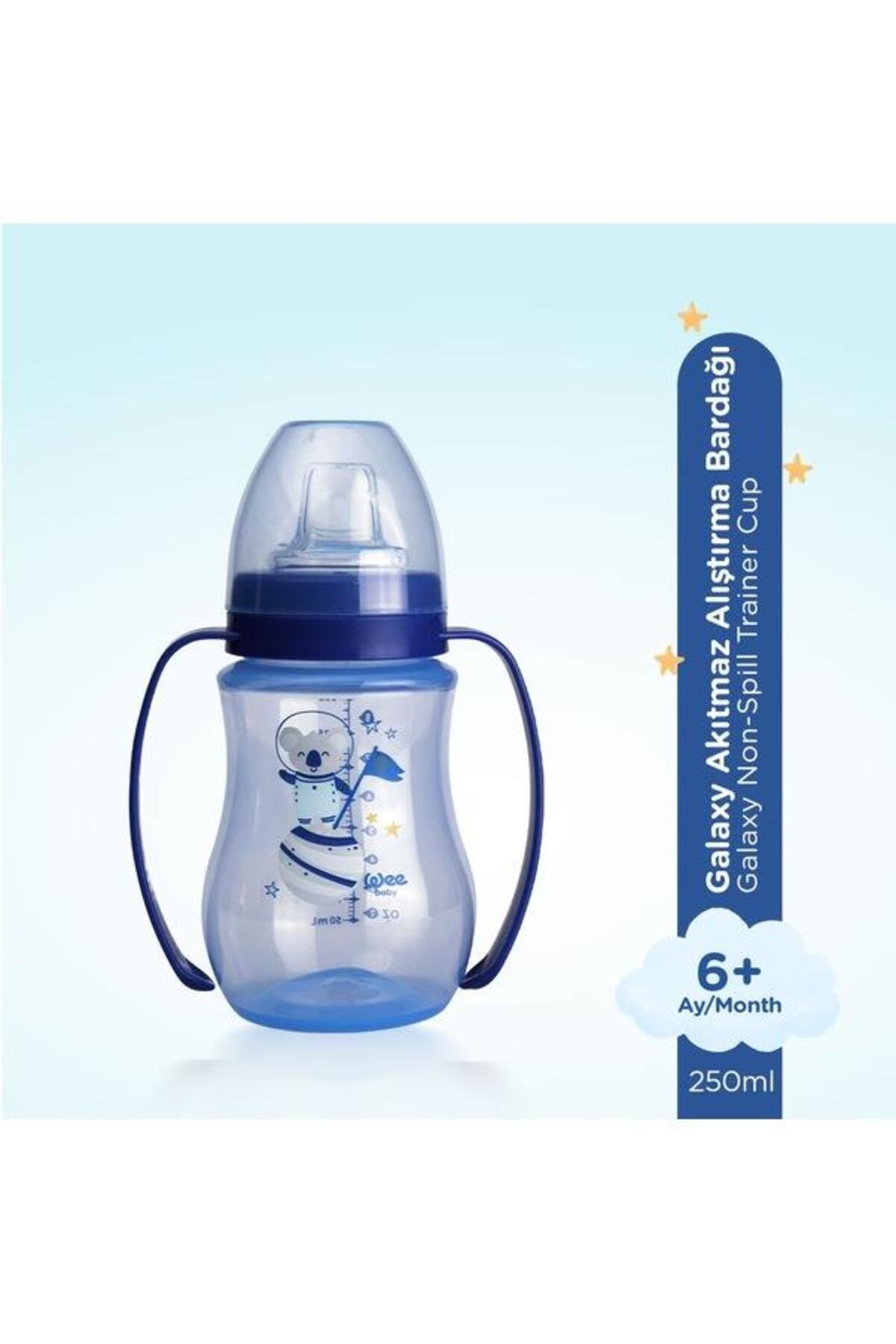 Wee Baby Galaxy Bebek Alıştırma Bardağı 250 ml Mavi (6+ Ay) - Akıtmaz ve Kolay İçimli Bebek Suluğu fotoğrafı 2 (önizleme)