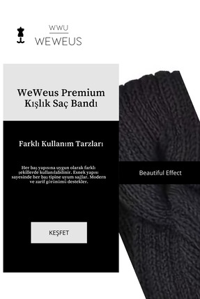 Weweus Siyah Örme Kışlık Premium Kadın Saç Bandı