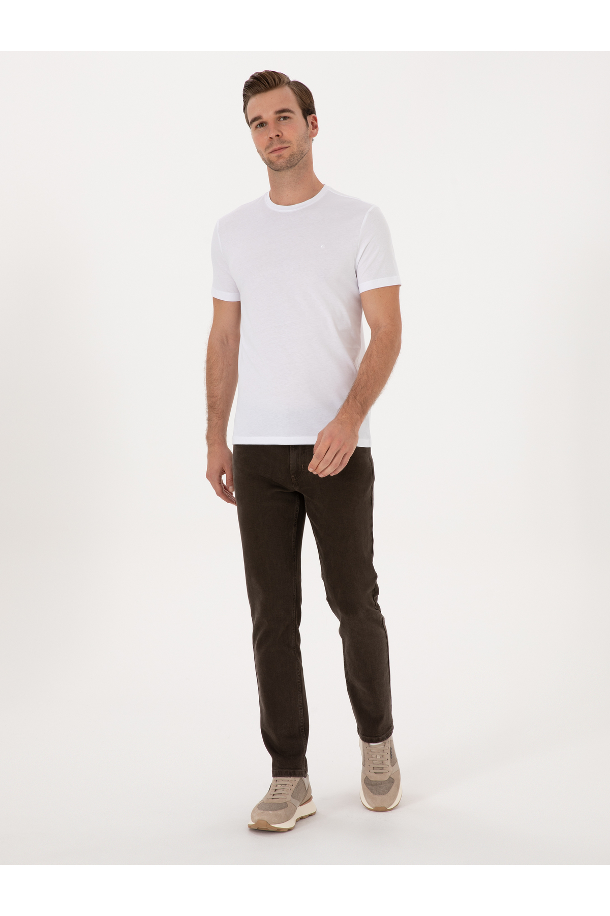 Cacharel  Beyaz Slim Fit %100 Pamuk Bisiklet Yaka Basic T-shirt 50324401-VR013 - Görsel 4