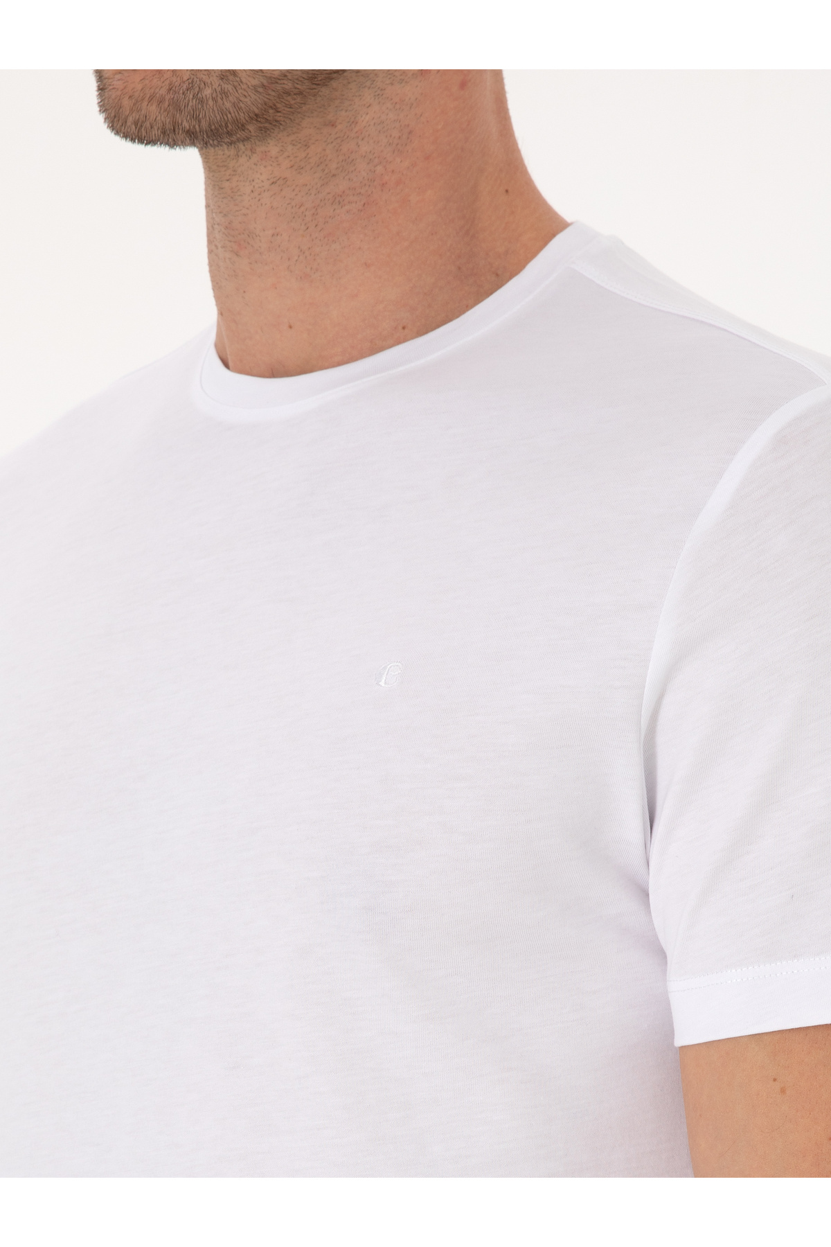 Cacharel  Beyaz Slim Fit %100 Pamuk Bisiklet Yaka Basic T-shirt 50324401-VR013 - Görsel 7