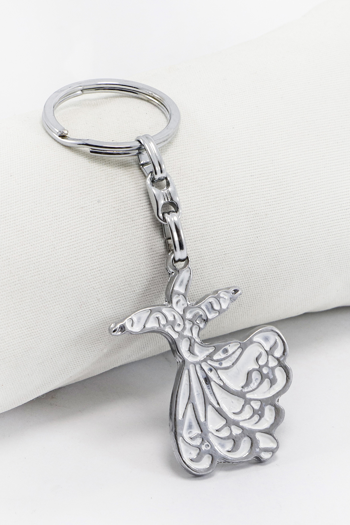Enameled Silver Color Detailed Whirling Keychain, Gift Bag Ornament