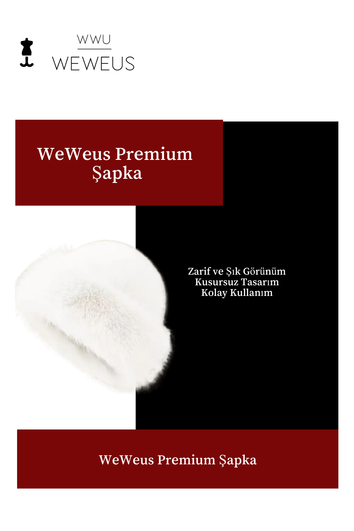 Weweus Beyaz Tüylü Kürk Görünümlü Kışlık Premium Kadın Şapka görsel 3