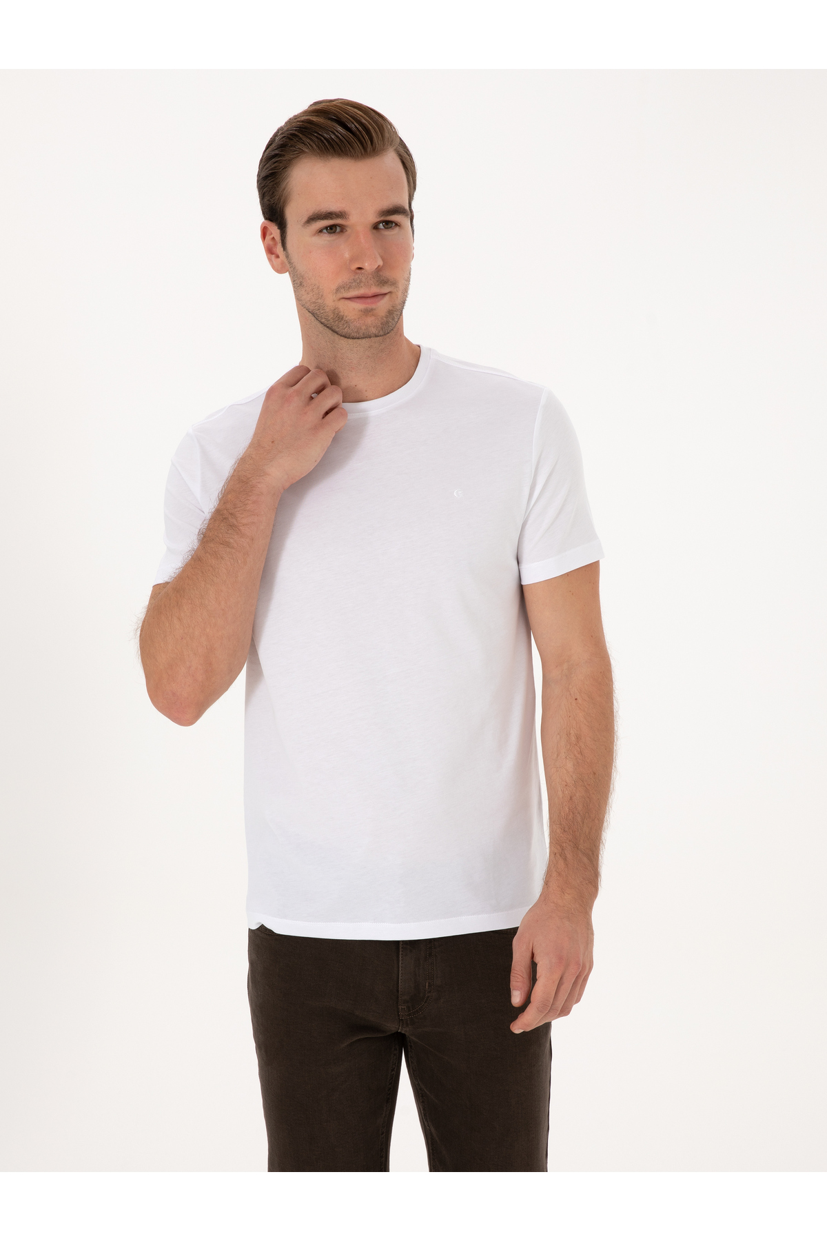 Cacharel  Beyaz Slim Fit %100 Pamuk Bisiklet Yaka Basic T-shirt 50324401-VR013 - Görsel 3