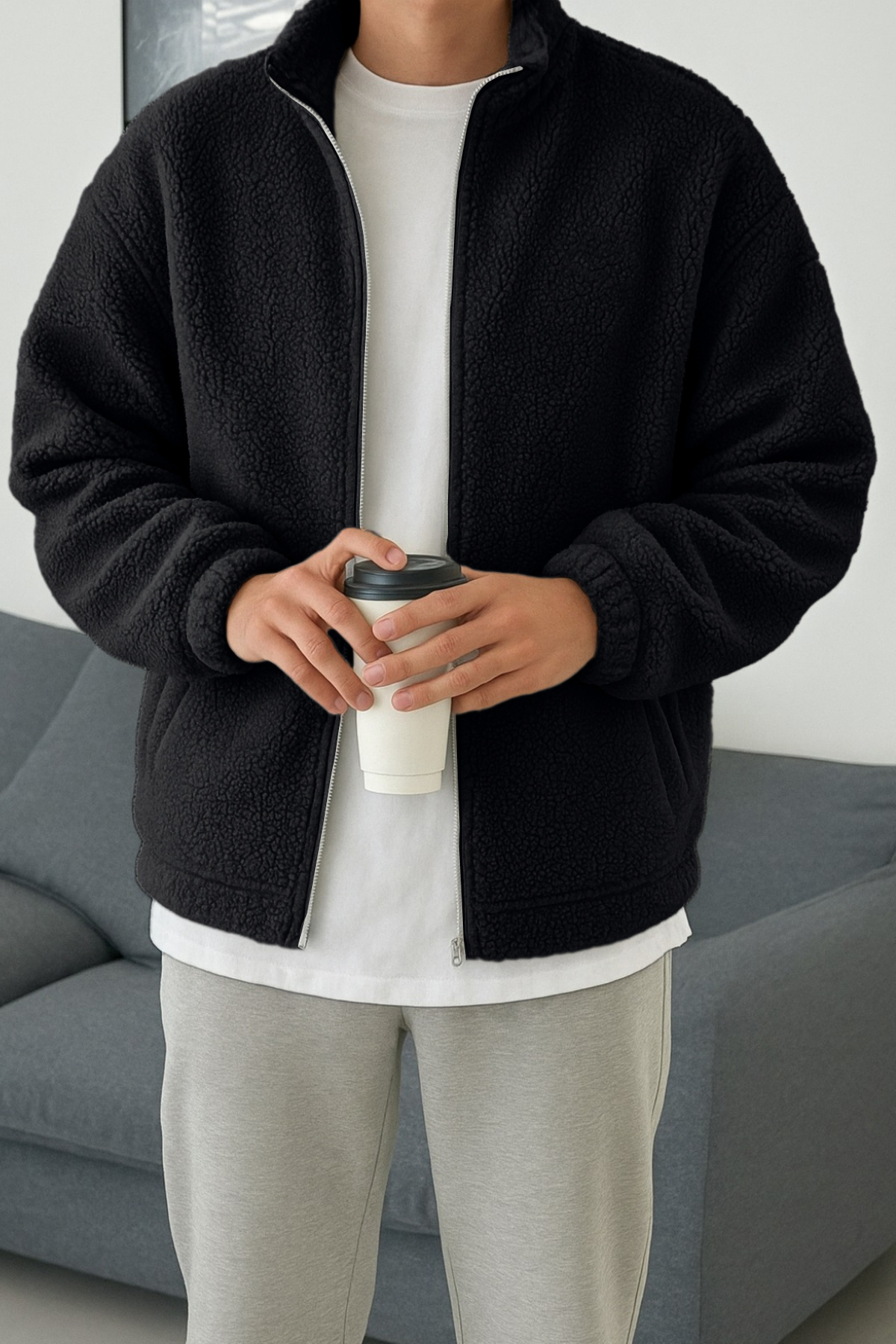 Erkek İç Dış Peluşlu Polar Sweatshirt — رنگارنگ 19870029