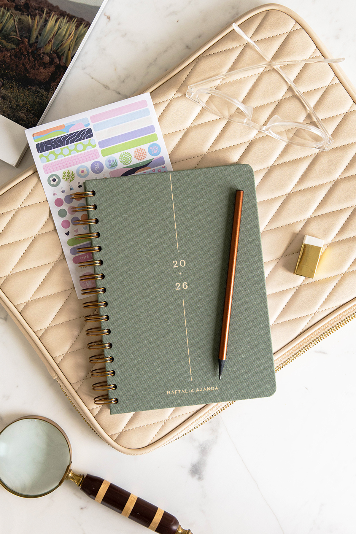 PAPERORA 2026 A5 Spiralli Keten Haftalık Ajanda 12 Aylık - Yeşil