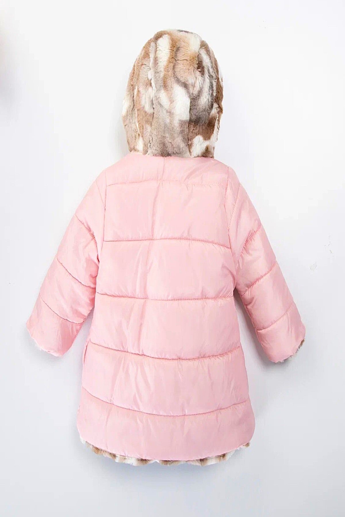 DeKuBaby Çift Taraflı İçi Kürklü Peluş ,Fermuarlı, Cepli ,Kalın Peluş Kapüşonlu Kışlık Çocuk Mont-Kaban fotoğrafı 5 (önizleme)