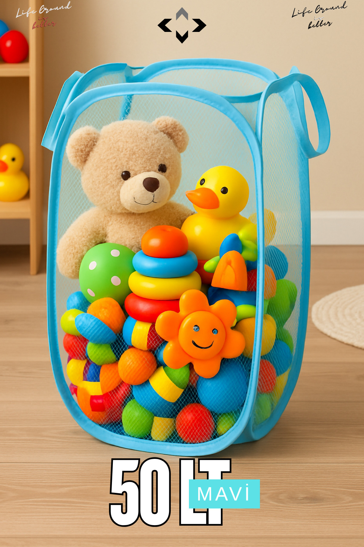 LİGROUND 1 Adet 50L Katlanabilir Çamaşır Sepeti Hurç Oyuncak Kutusu Çok Amaçlı Katlanır File Çamaşırlık