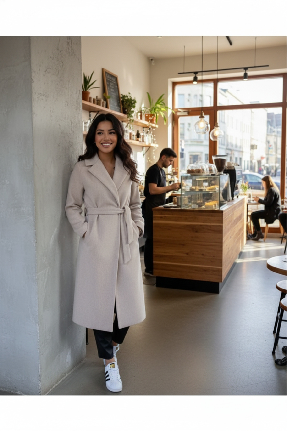 dressmix Morena Жіночий піджак з поясом, підкладкою та кишенями, довгий, оверсайз, кашеміровий, новий сезон