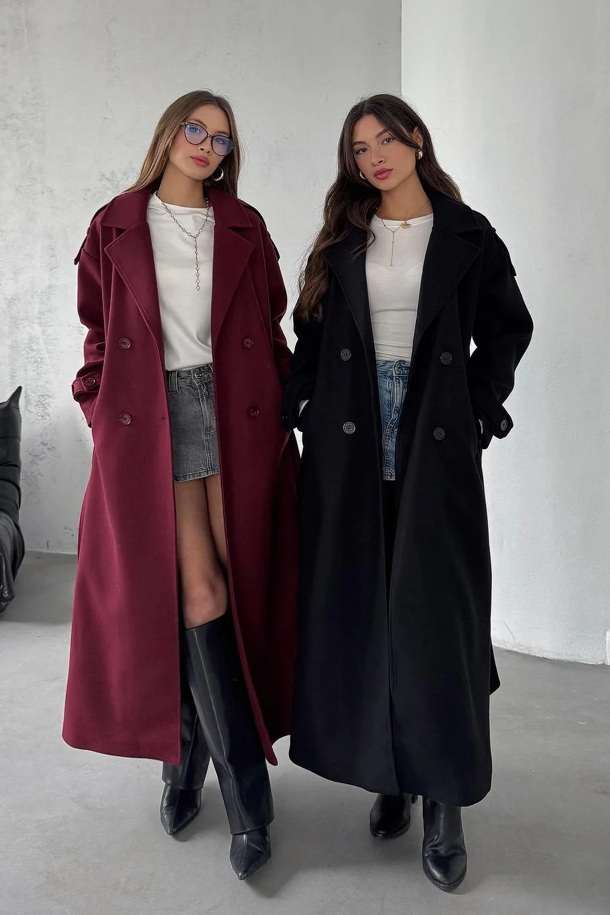 NET OF NOT  Siyah Kuşaklı Yeni Sezon Astarlı Premium Kalite Rahat Kalıp Kadın Kaşe Kaban Mont - Görsel 8