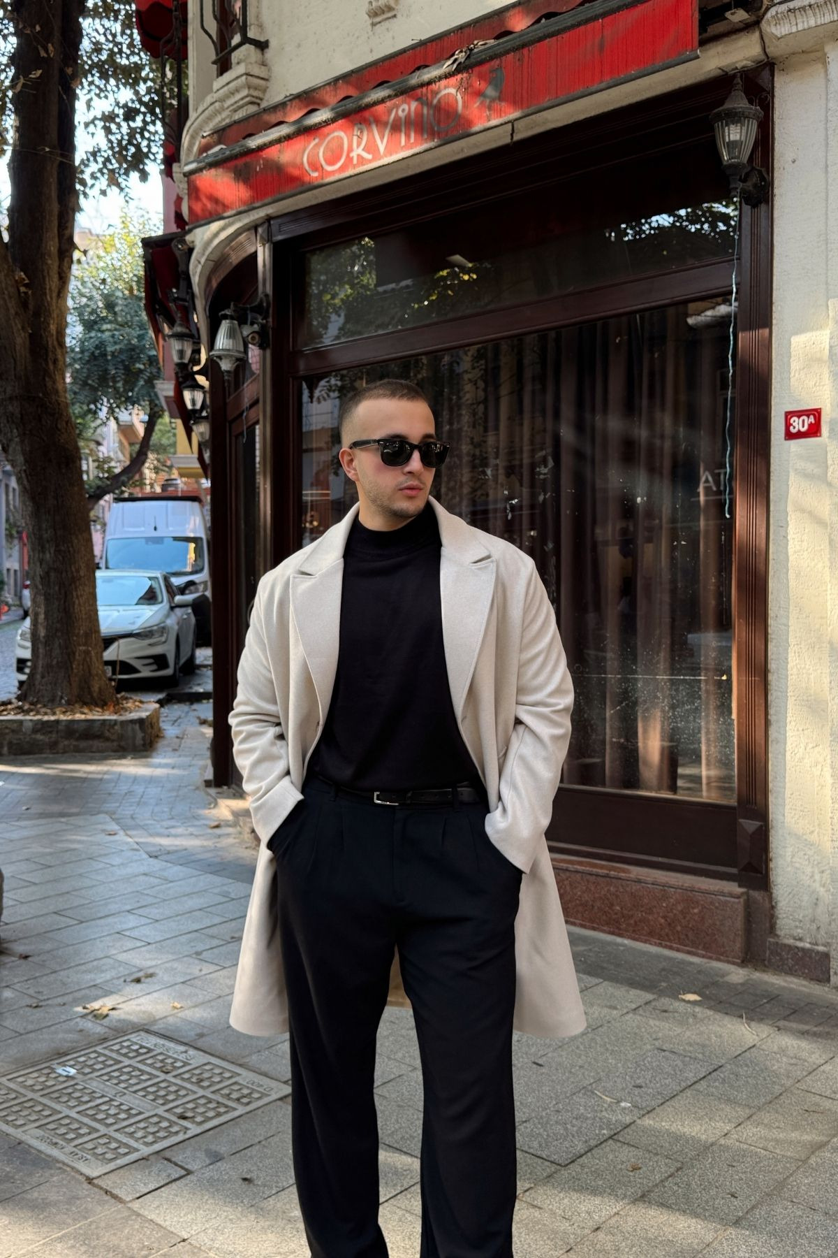 Livio Ferri Erkek Regular Fit Düğmeli Cepli Kışlık Astarlı Klasik Taş Uzun Kaşe Kaban görsel 4