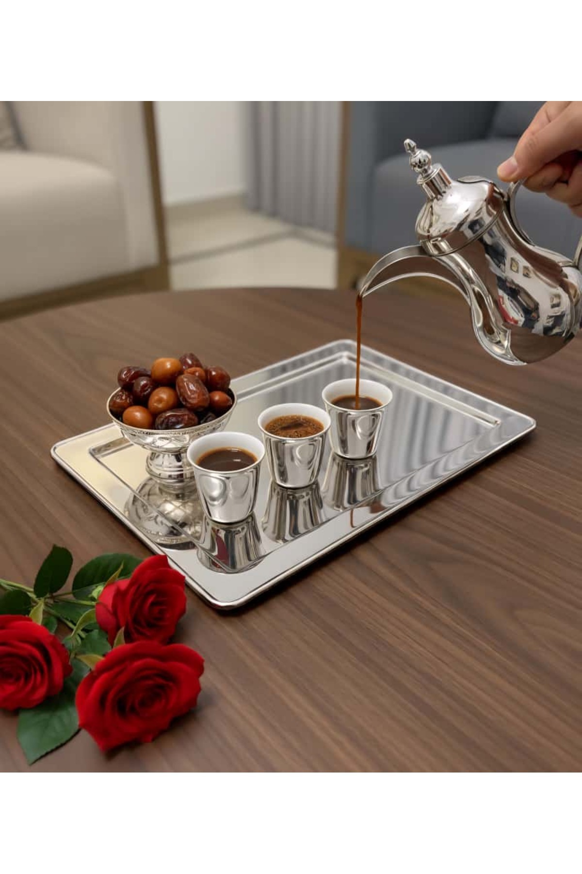 aljahwari صينيه تقديمات فضي كامل مقاس 34X24 CM