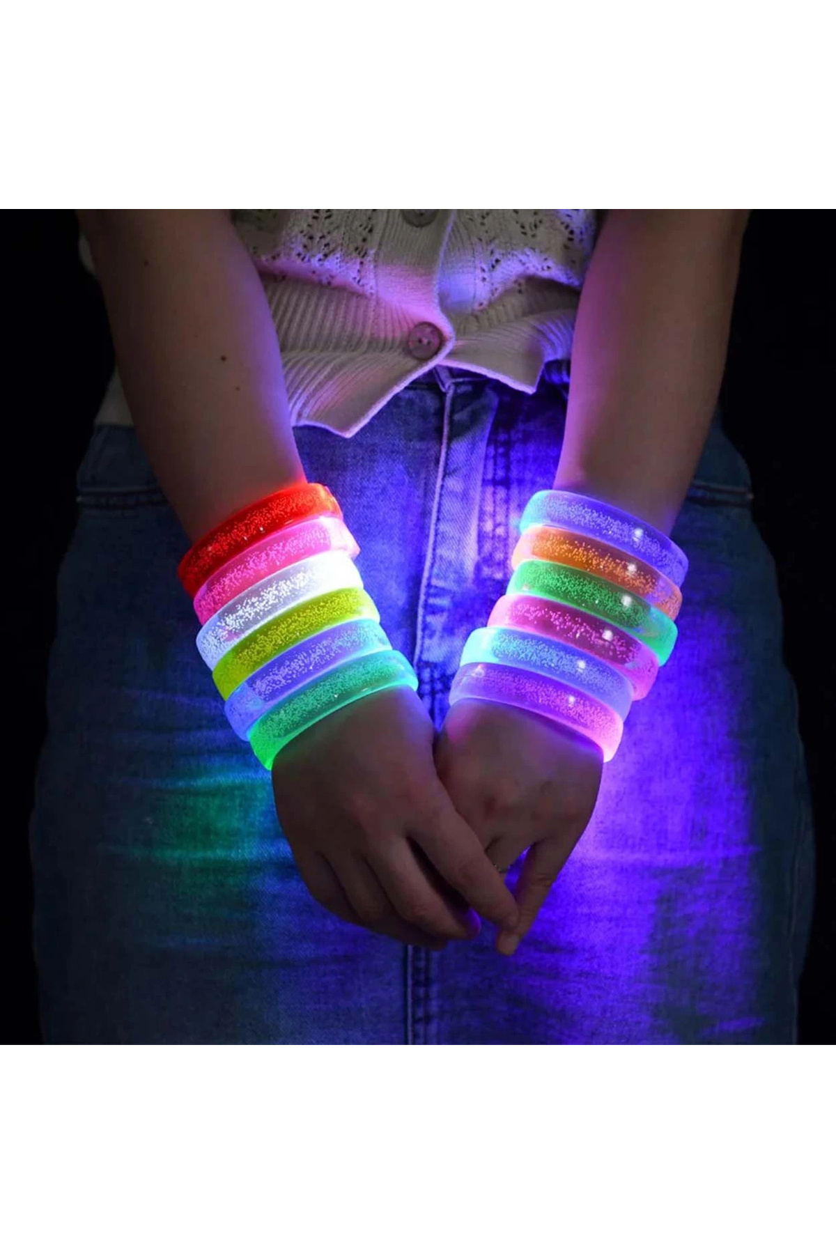 Genel Markalar Pembe Led Işıklı Baskı Yapılabilen Pilli Bileklik Bilezik