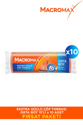 MACROMAX Ekstra Güçlü Çöp Torbası Orta Boy - 15 Li Paket X10