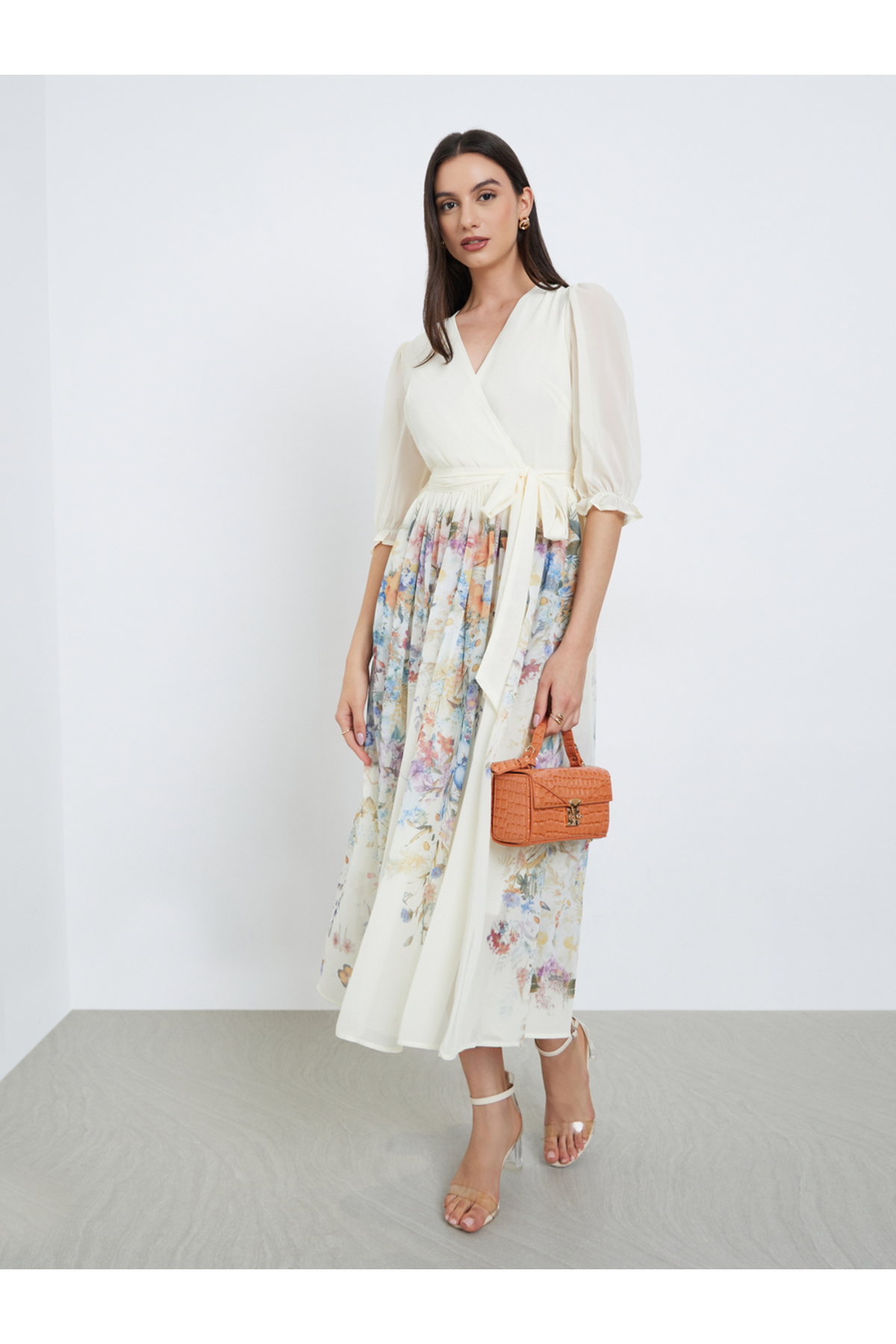 Take Two By Styli Off White Floral Midi Dress