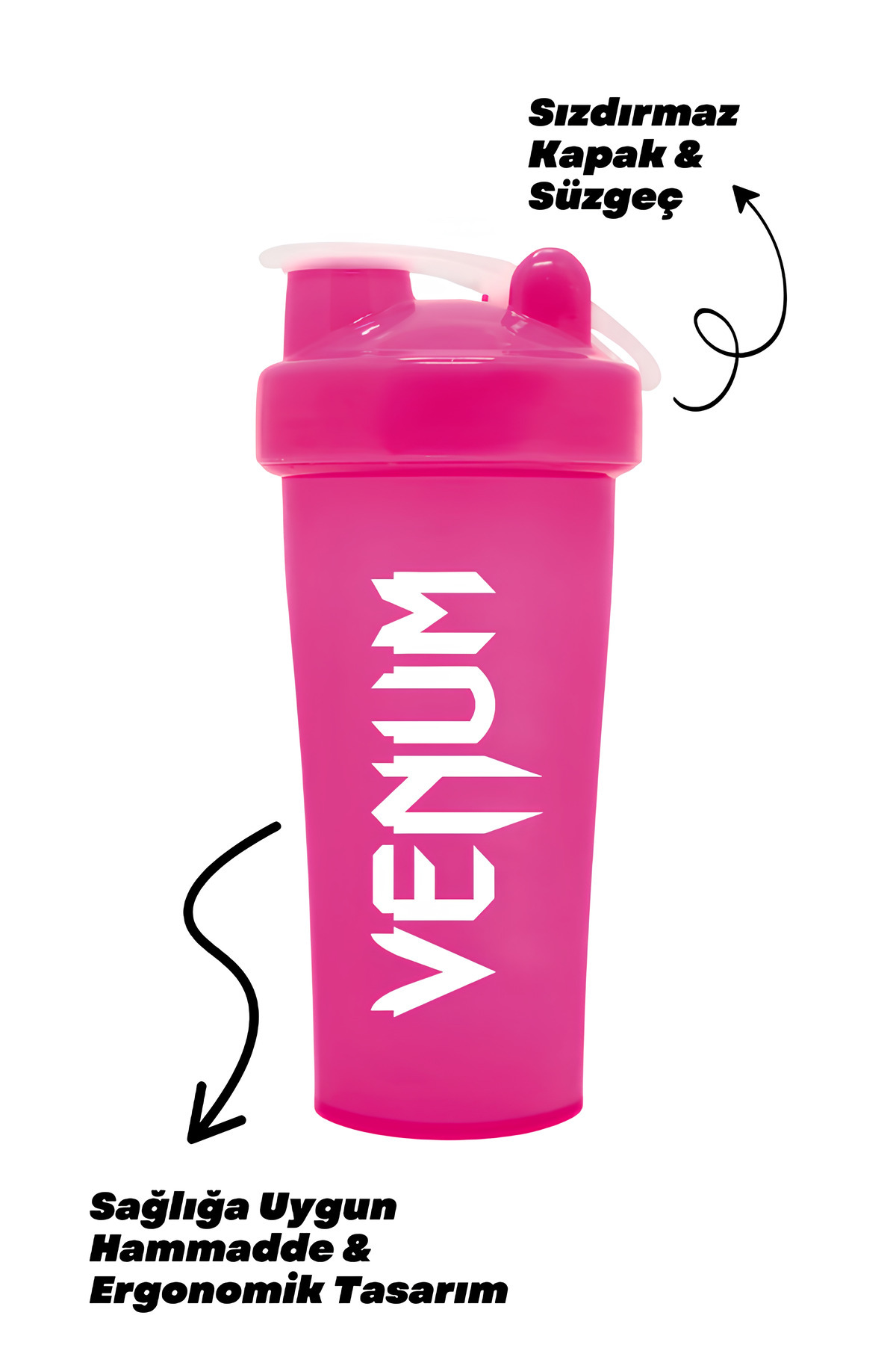 Stylovi Venum 700 ml Pembe Shaker Sızdırmaz Kapaklı Süzgeçli Spor Matara Sağlığa Uygun Ergonomik Tasarım