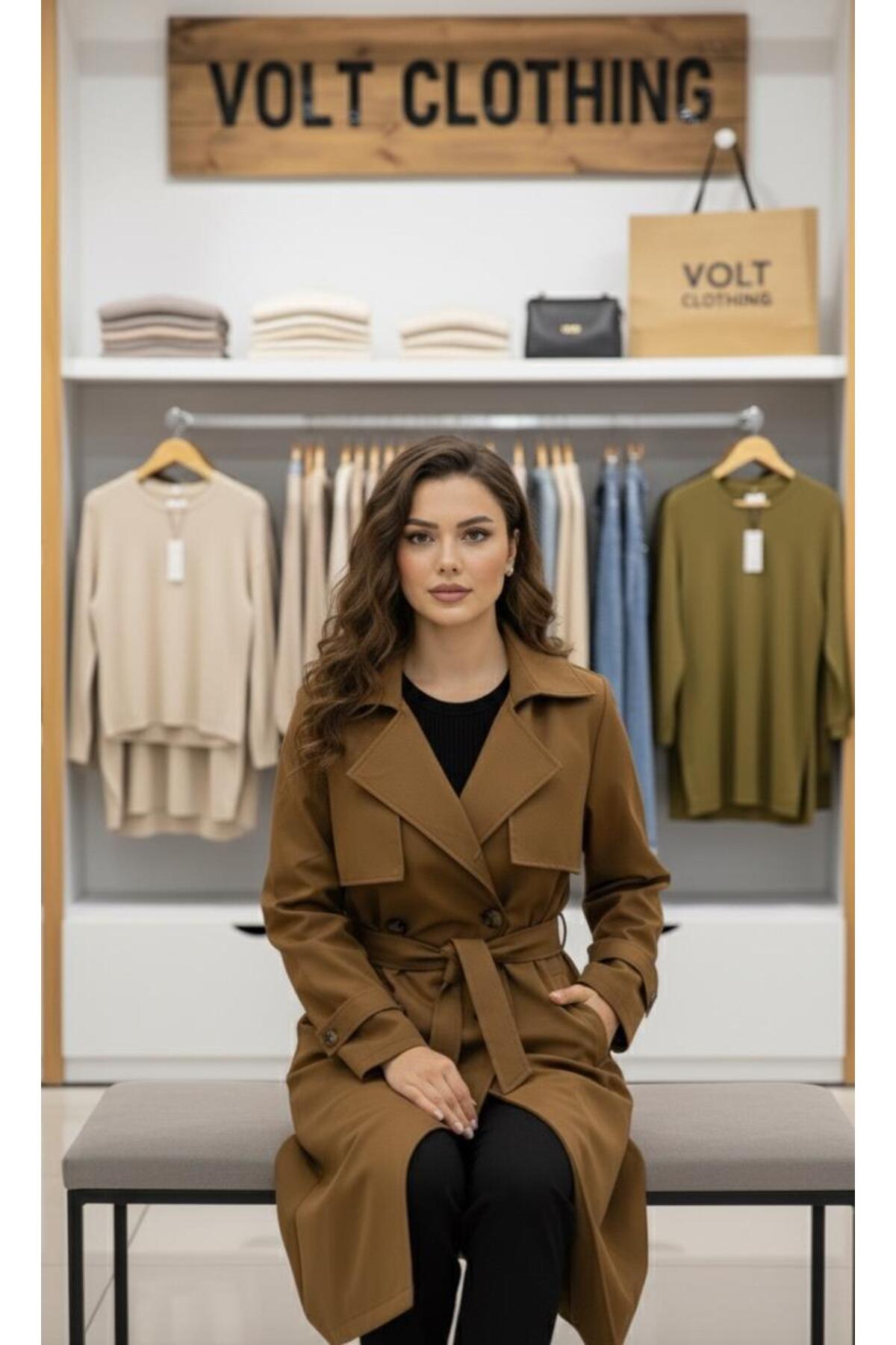 VOLT CLOTHİNG Kruvaze Kuşaklı Trençkot görsel 3