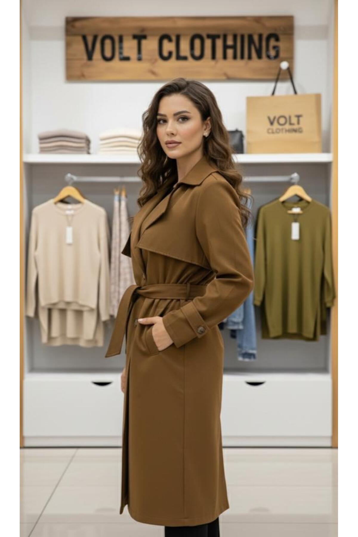 VOLT CLOTHİNG Kruvaze Kuşaklı Trençkot görsel 2