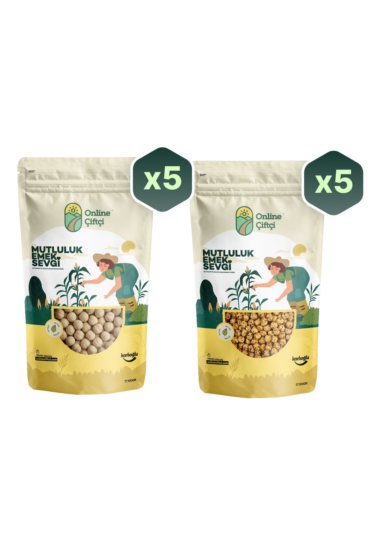 OnlineÇiftçi Beyaz ve Sarı Leblebi Seti 10 Paket x 100Gr