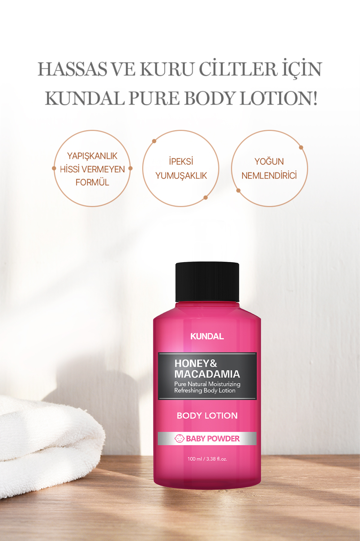 Nemlendirici ve Besleyici Vücut Losyonu Honey & Macadamia Pure Body Lotion 100ml Baby Powder — 8833 — تصویر 2 از 7