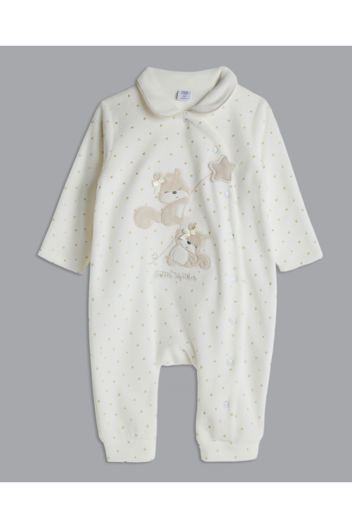 R&B Ivory Girl's Appliqued Collared Sleepsuit