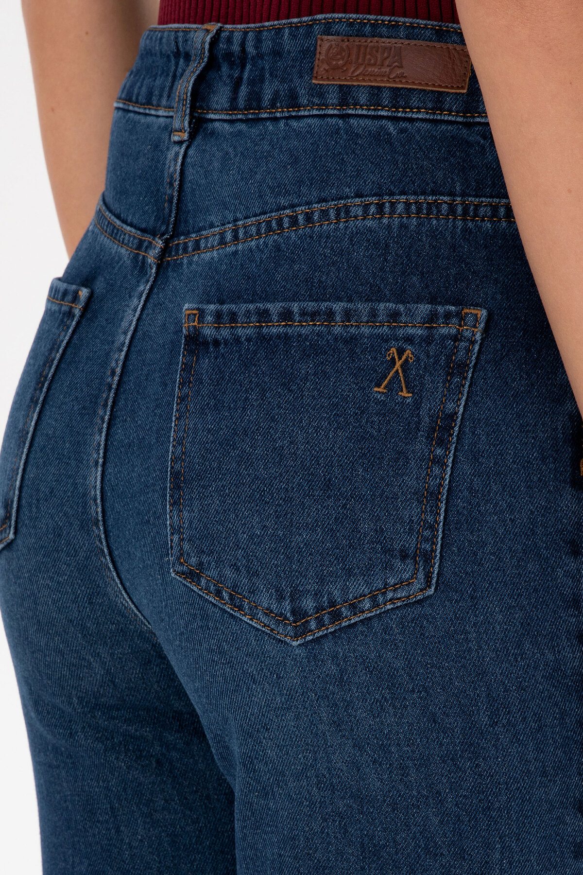 U.S. Polo Assn. Kadın Koyu Mavi Mom High Waist Fit Jean Pantolon 50316560-DN0023 görsel 6
