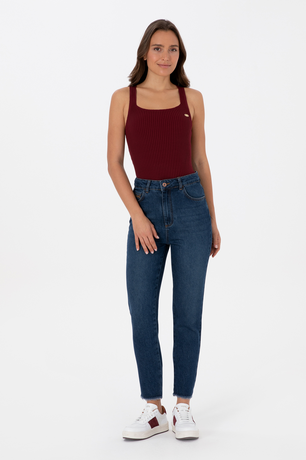 U.S. Polo Assn. Kadın Koyu Mavi Mom High Waist Fit Jean Pantolon 50316560-DN0023 görsel 3