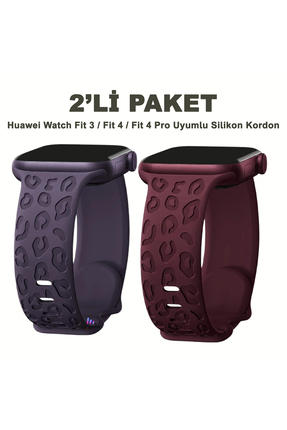 Dexmon Huawei Watch Fit 3 / Fit 4 / Fit 4 Pro Uyumlu Leopar Desenli 2’li Sili...