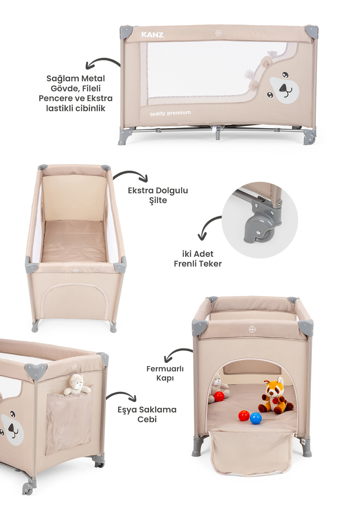 Kanz Teddy Premium Oyun Parkı ve Park Yatak Bej 60 x 120 fotoğrafı 3 (önizleme)