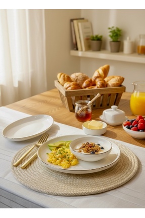 KÜTAHYA HOME Modern 20 Parça Altın File Kahvaltı Takımı | Şık Porselen Sofra ...